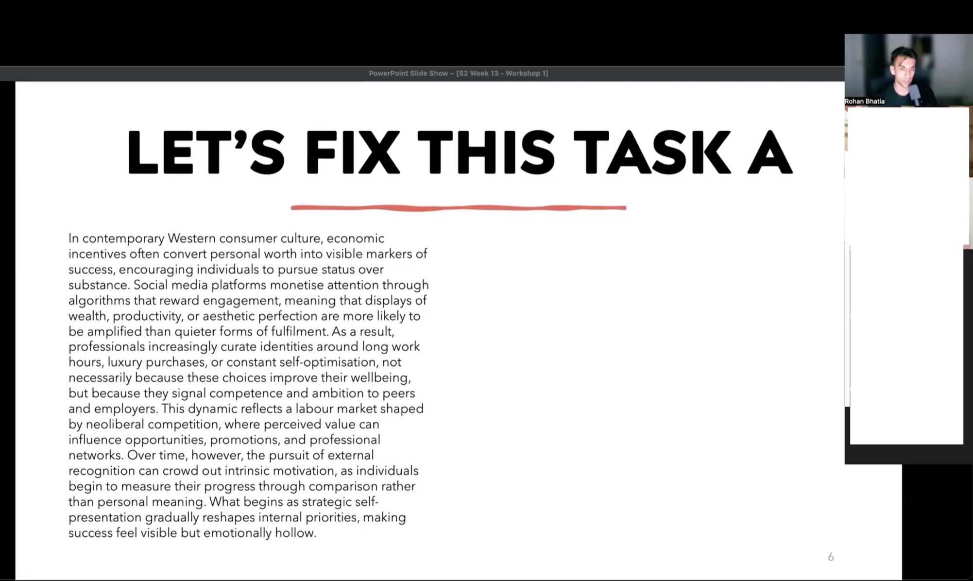 S2 session working through a Task A essay