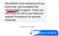 Student message screenshot thanking Rohan after scoring 81 in Section 2.